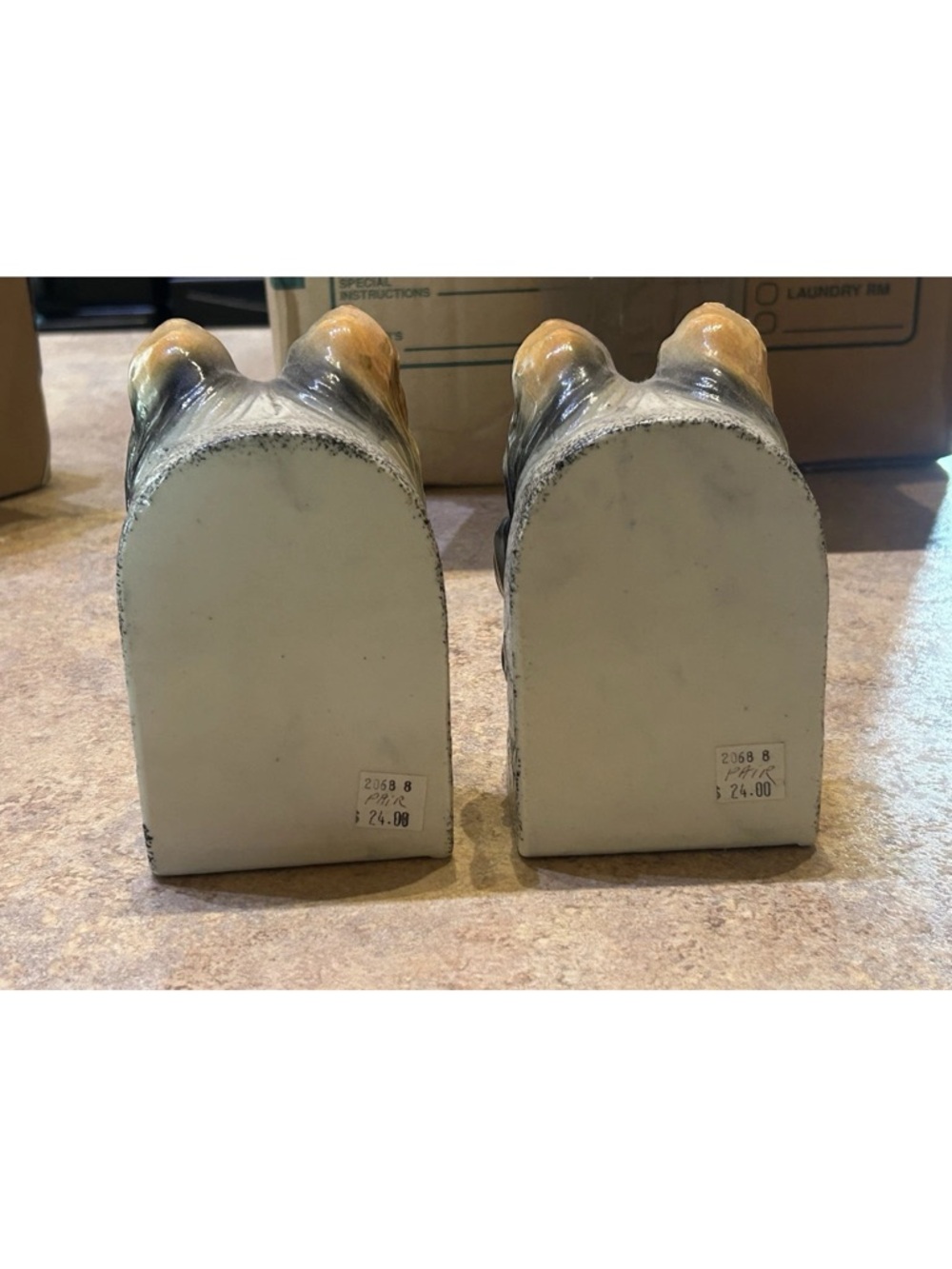 Vintage Collie Dog Head Bookends - Pair in Brown and Cream-no chips cracks EUC - Picture 8 of 13